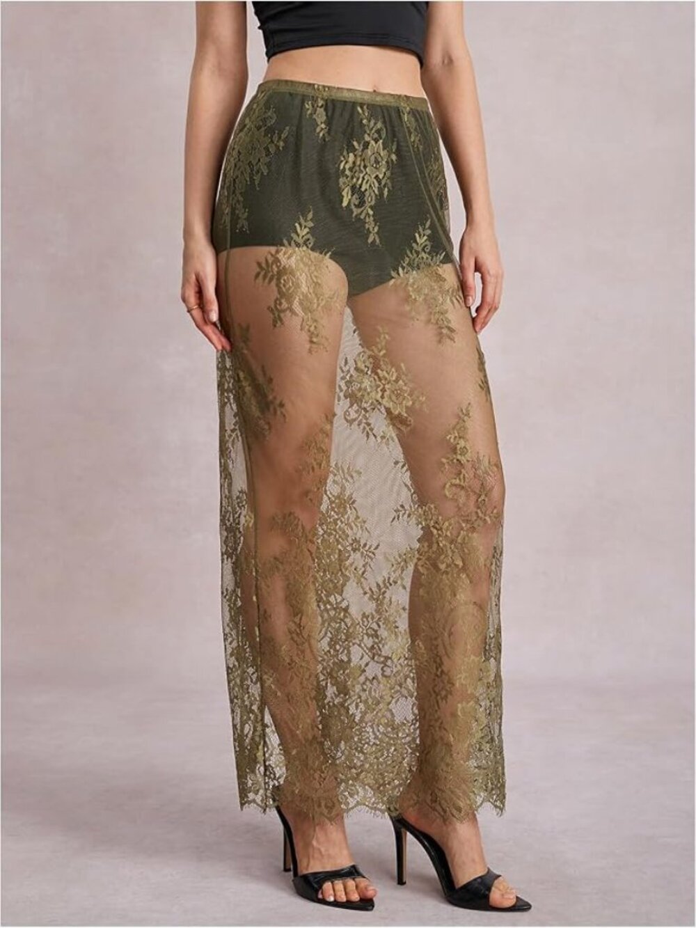 Women's Lace Sheer Split Long Skirt